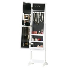 HOMCOM Armadio Portagioie Regolabile Specchioe Luci LED, Bianco, 36x30x136 cm