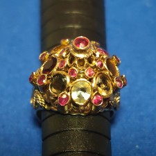 Anello Vintage 18K 18ct Thailandia Multi Gemma Taglia M UK Principessa Cupola 5,7g