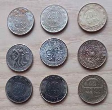 200 Lire - 9 pezzi - Anni: 1977x2/78x2/79/84/93/94/96.