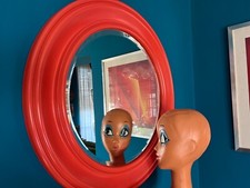 Specchio Space Age anni 70 in legno laccato arancione / 1970 Space Age Mirror 