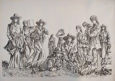 Gruppo di donne in uscita originale stampa limitata litografia firmata numerata