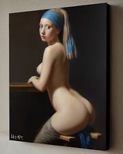 Quadro Orecchino Ragazza con Perla con COA - Tela incorniciata 40X30cm UK