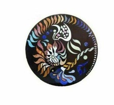 Tavolino da caffè centro marmo tondo nero 12'' intarsiato decorazione mosaico malachite f34