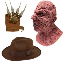 Set 3 pezzi adulti Freddy Krueger cappello maschera artiglio guanto vestito fantasia costume Halloween