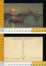 23795] NAPOLI - VESUVIO DI NOTTE CON BARCHE PESCHERECCIE - PITTORE G. CARELLI