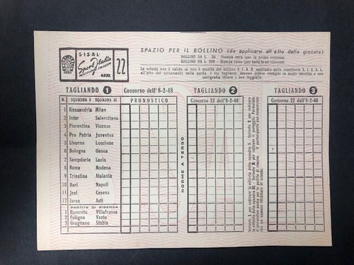 Schedina totocalcio 1947 - schedina, 1947/48