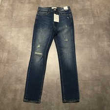 Jeans uomo pull and bear slim invecchiato blu denim zip mosca W30 L30 nuovo con etichette