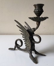 Porta candele candelabro scultura drago in bronzo vintage