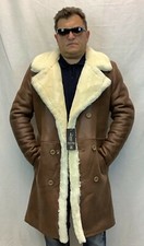 COGNAC 100% VERO PELLE DI PECORA SHEARLING Cappotto Lungo XS-8XL, NWT