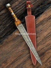 Coltello Bowie da caccia scozzese acciaio damascato forgiato a mano premium manico legno