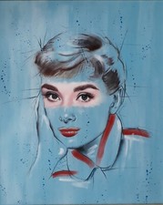Audrey Hepburn Dipinto acrilico su tela 50x60 Simona Zecca Pop-art Con Cornice