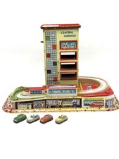 Technofix Central Garage Tin w/Plastic Base Made Germany 1960s With Cars # FT10
