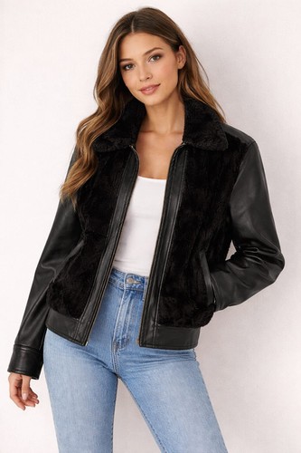 Giacca donna pelle - nera, collo