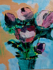 Peonie quadro originale paesaggio estivo arte da parete mazzo di fiori arte...