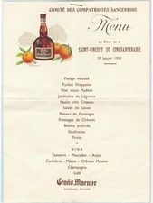 MENU de la SAIT-VINCENT - 3  les Sancerrois de Paris  pubblicitari Grand Marnier