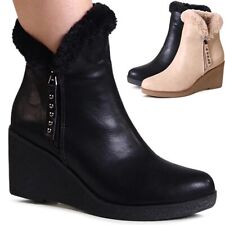 Stivaletti Da Donna Con Tacco A Cuneo Invernali Con Pelliccia Sintetica