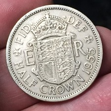 MONETA REGNO UNITO ELISABETTA II 1/2 HALF CROWN 1955