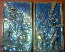 GIORDANO TRONCONI Faenza  2 CERAMICHE INVETRIATE Formelle Bassorilievo Contadini