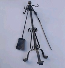 Set per Camino Utensili Vintage Ferro Battuto pomello Ottone