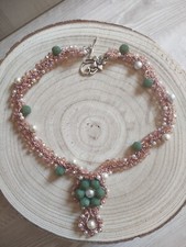 COLLANA Girocollo Fatta A Mano All'uncinetto Con Cristalli 