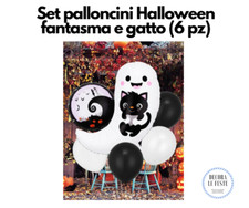 6 PEZZI - PALLONCINI HALLOWEEN FANTASMA E GATTO NERO, decorazione Halloween