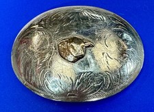 Testa di manzo mucca vintage Fibbia per cintura occidentale in argento tedesco Irvine & Jachens