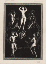 Italo ZETTI Ex Libris erotico originale Xilo firmata a matita OPUS N.279 1948