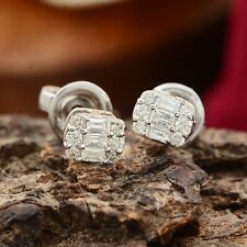 Orecchini 0,20 ct naturali Si/H taglio baguette diamante minimalista 10k bianco