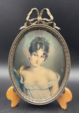 Quadro miniatura ovale ritratto Madame Recamier cornice ottone vetro bombato