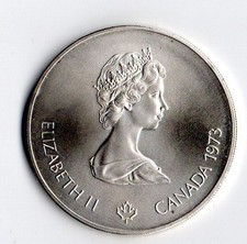 Canada, 1973 , moneta Montreal '76 , 5 dollari , argento , da pulire , spl
