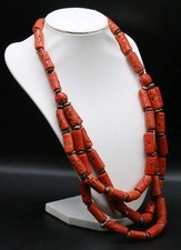 Grande Collana In Pasta Vitrea Color Corallo, Vintage Anni 70 