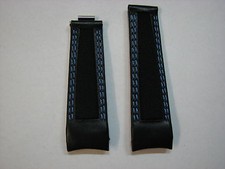 CINTURINO PELLE E CORDURA ATTACCO CURVO MOD. ROLEX CUCITURA BLU  20 / 16 mm. 