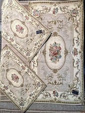 AUBUSSON TAPPETO PARURE CAMERA COMPLETA BEIGE LAVABILE ANTISCIVOLO FIORATO