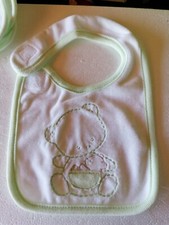 Bavaglino Spugna Di Cotone Con Ricamo A Macchina E Bordatura Verde Chiaro...