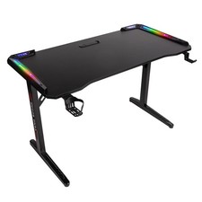 Scrivania Gaming con LED RGB, Tavolo Computer con Portabicchieri e Gancio per Cuffie - USB