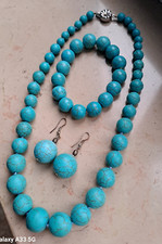 COLLANA GIROCOLLO, BRACCIALE, ORECCHINI - IN PIETRA DI AULITE AZZURRA