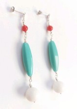 Orecchini pendenti in argento 925 con corallo bambu, pasta di turchese ematite