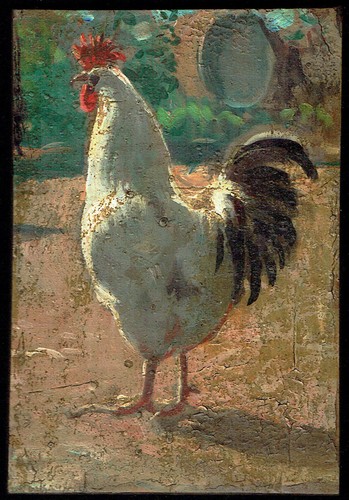 Pollaio gallo dipinto olio - pollaio, su