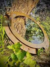 Oblò 17" Rotondo Parete Vetro Ottone Designer Funzionante Finitura Dorata Fin...