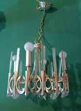 SCIOLARI LAMPADARIO 4 LUCI CON PENDENTI CRISTALLO ANNI '60 - SCIOLARI CHANDELIER