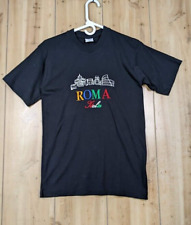 T-shirt ROMA Italia souvenir nera con logo ricamato vestibilità classica piccola retrò