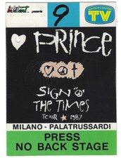Prince Sign ☮' the Times Tour pass Press No Back Stage Milano 09.06.1987