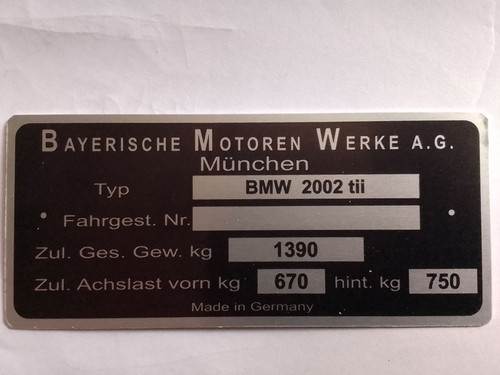Targa bmw 2002 tii - 1390, kg