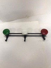 APPENDIABITI VINTAGE A 3 DA PARETE VERDE BIANCO E ROSSO ATTACCAPANNI CON 3 GANCI