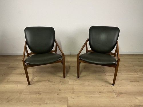 Coppia poltrone legno pelle