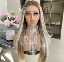 Parrucca ombra bionda marrone HD pizzo anteriore miscela capelli umani evidenzia ricci ondulati