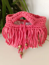 Borsetta uncinetto rosa e bianca con frange fatta a mano