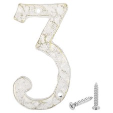 Numero Indirizzo Casa, 5,5 Pollici Ghisa Vintage Numero-3 per Insegna, Bianco e Oro