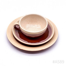 Stützel & Sachs Ceramica Tazza, Piattino & Piatto Torta Bask Fatto a Mano