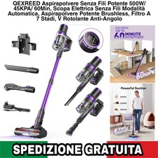 Aspirapolvere Senza Fili 500W/45KPA/60Min, Scopa Elettrica Rullo a V e Luce LED